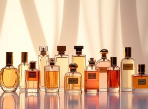 An elegant array of various perfume bottles showcasing design diversity